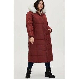 Torrid Plus Size 3/3X Brick Red Twill Fit & Flare Maxi Puffer Coat